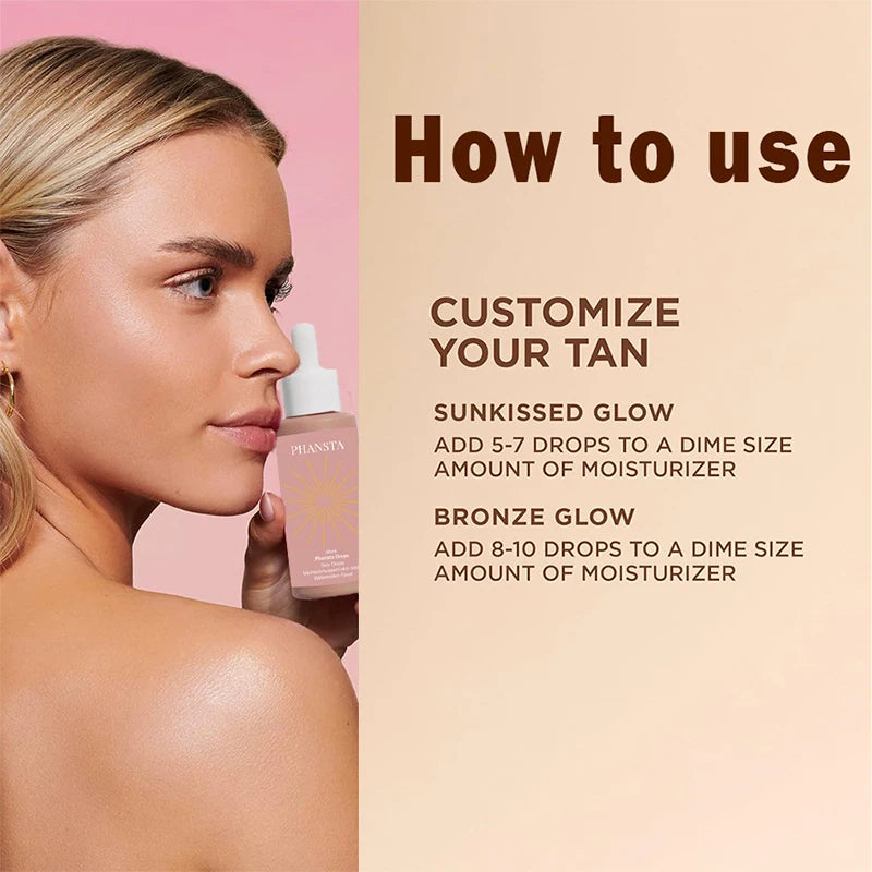 Natural Self Tanning Drops – Herbal Bronzer for Face & Body Sunless Gradual Tan