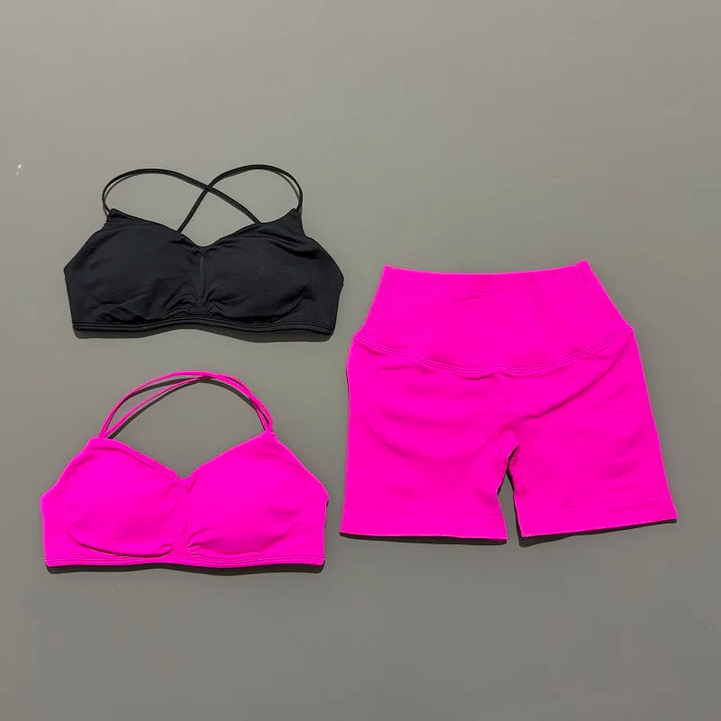 2 Piece Vision Gym Set Women Yoga Crop Top High Waist Scrunch Seamless Shorts Fitness Bra Sport Suit Sportswear Workout Set
