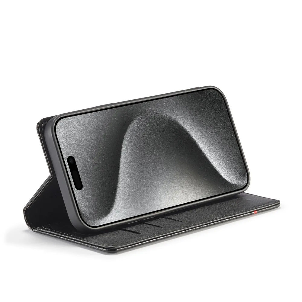 Carbon Fibre PU Leather Wallet Flip Case for iPhone with Card Slot & Magnetic Cover