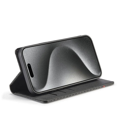 Carbon Fibre PU Leather Wallet Flip Case for iPhone with Card Slot & Magnetic Cover