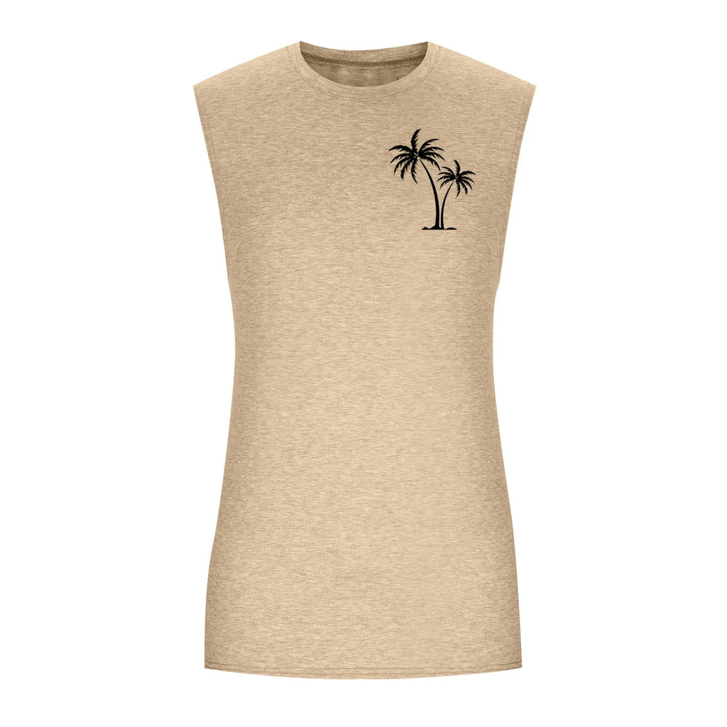2025 Men'S Muscle Fitness Shirt Sports T-Shirt Gym Training Shirt Summer Casual Vest Tree Print Sleeveless Round Neck