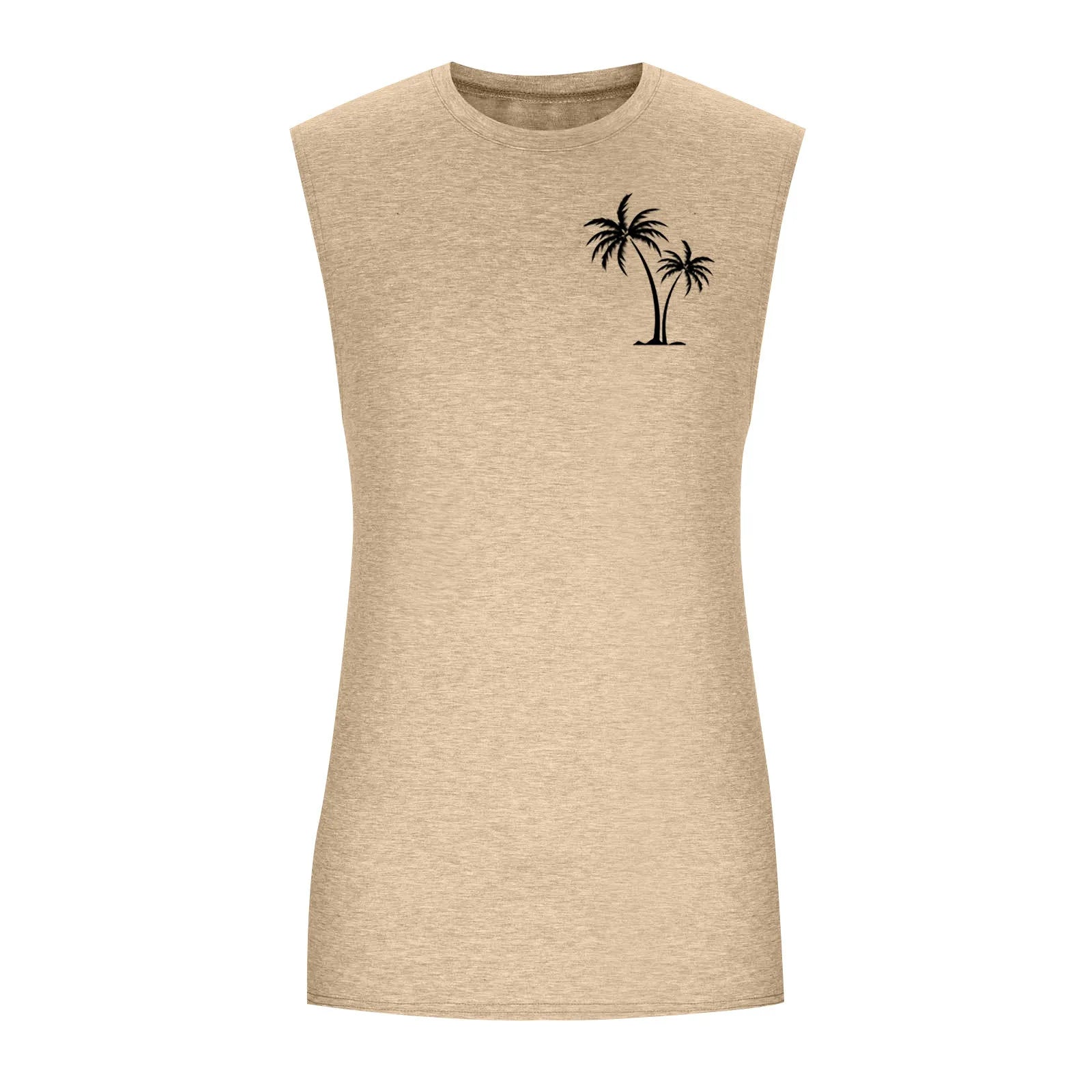 2025 Men'S Muscle Fitness Shirt Sports T-Shirt Gym Training Shirt Summer Casual Vest Tree Print Sleeveless Round Neck