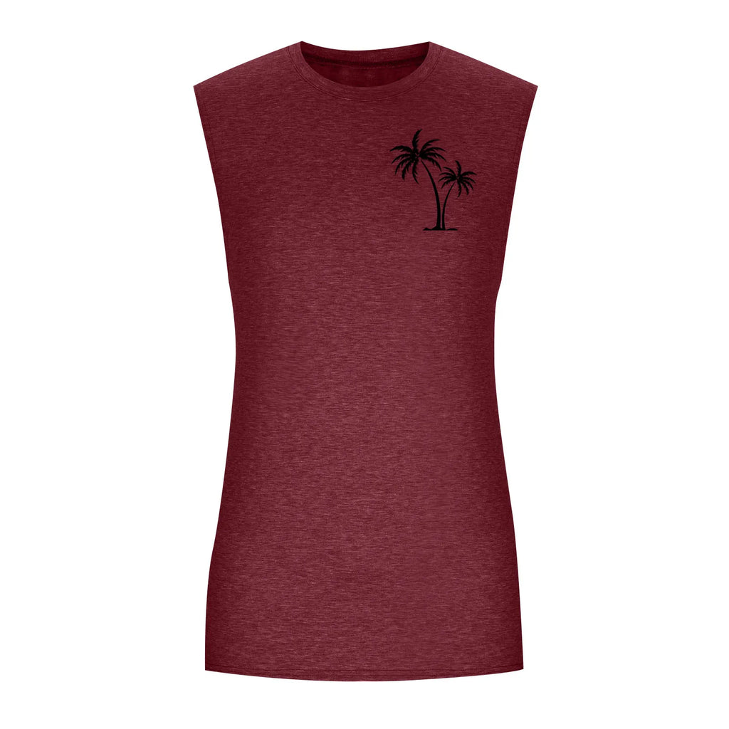 2025 Men'S Muscle Fitness Shirt Sports T-Shirt Gym Training Shirt Summer Casual Vest Tree Print Sleeveless Round Neck