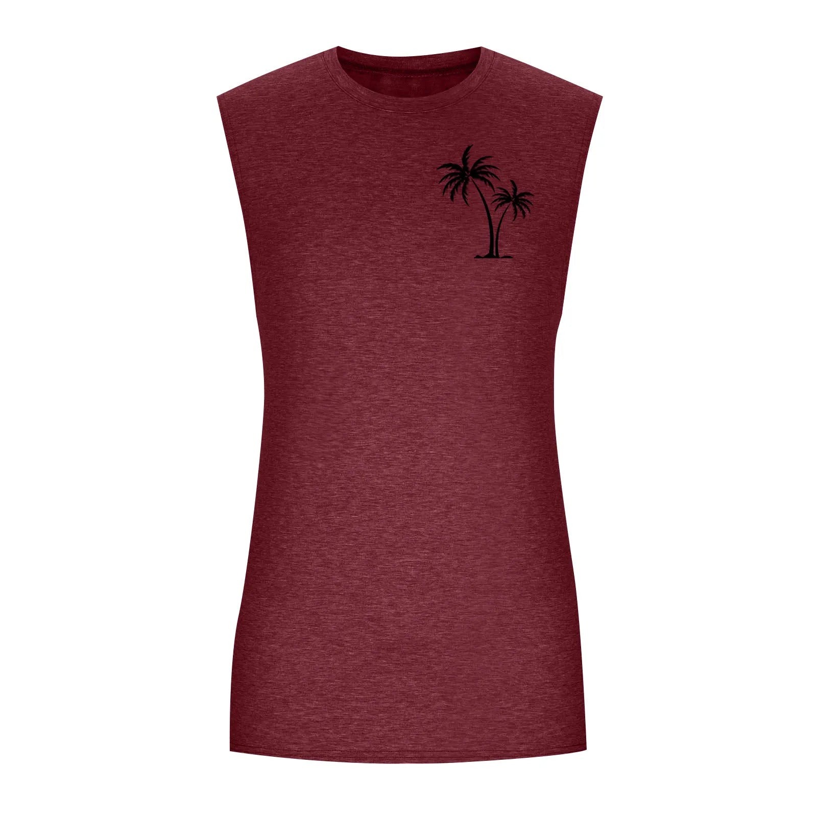 2025 Men'S Muscle Fitness Shirt Sports T-Shirt Gym Training Shirt Summer Casual Vest Tree Print Sleeveless Round Neck