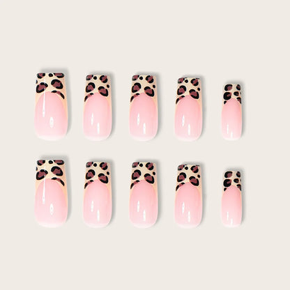 24pcs Medium Long Press-On Nails – Y2K Leopard Gradient Square Ballet Tips