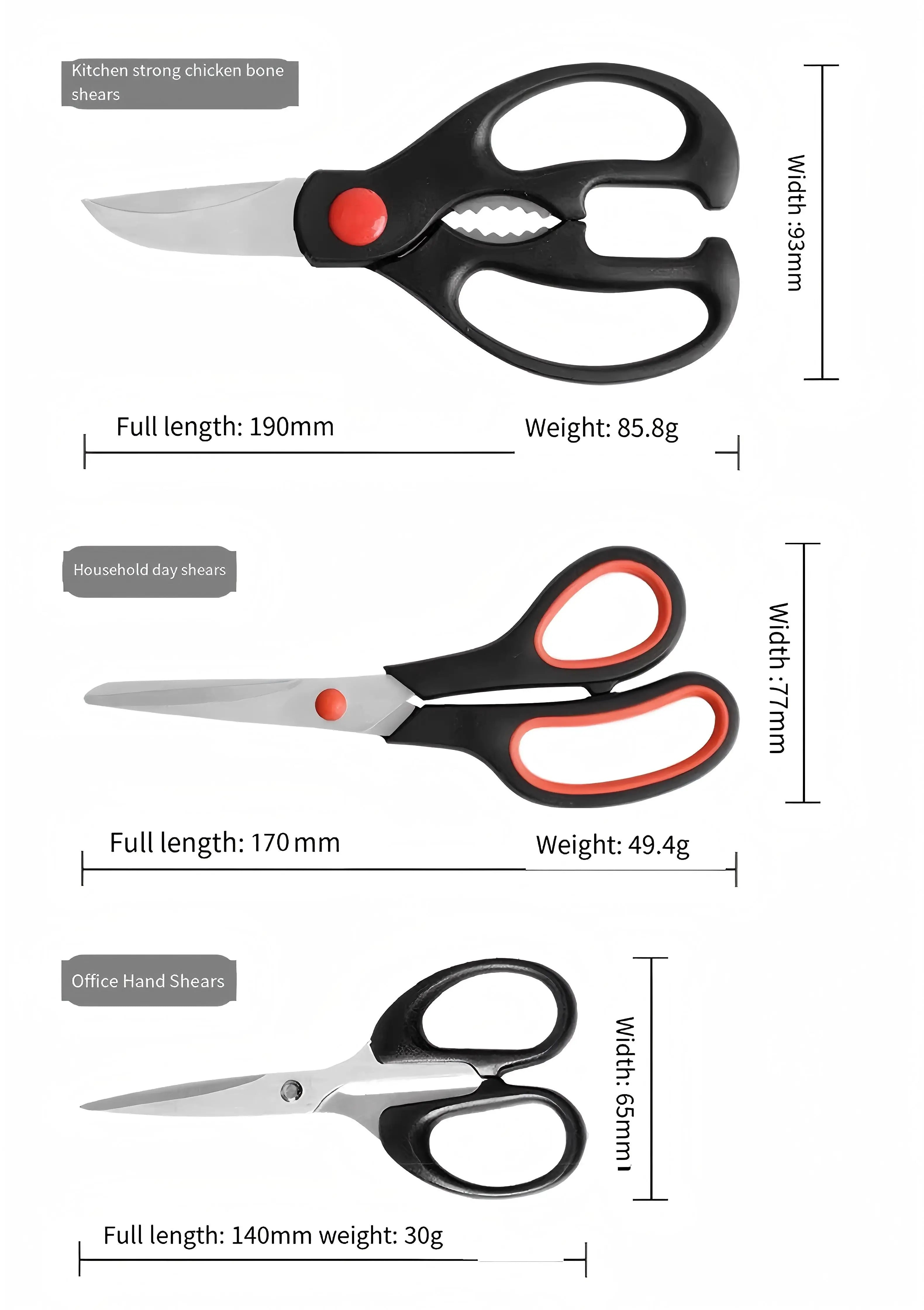 Stainless steel kitchen scissors Multi-functional strong chicken bone scissors can hold walnut hand scissors 3 sets