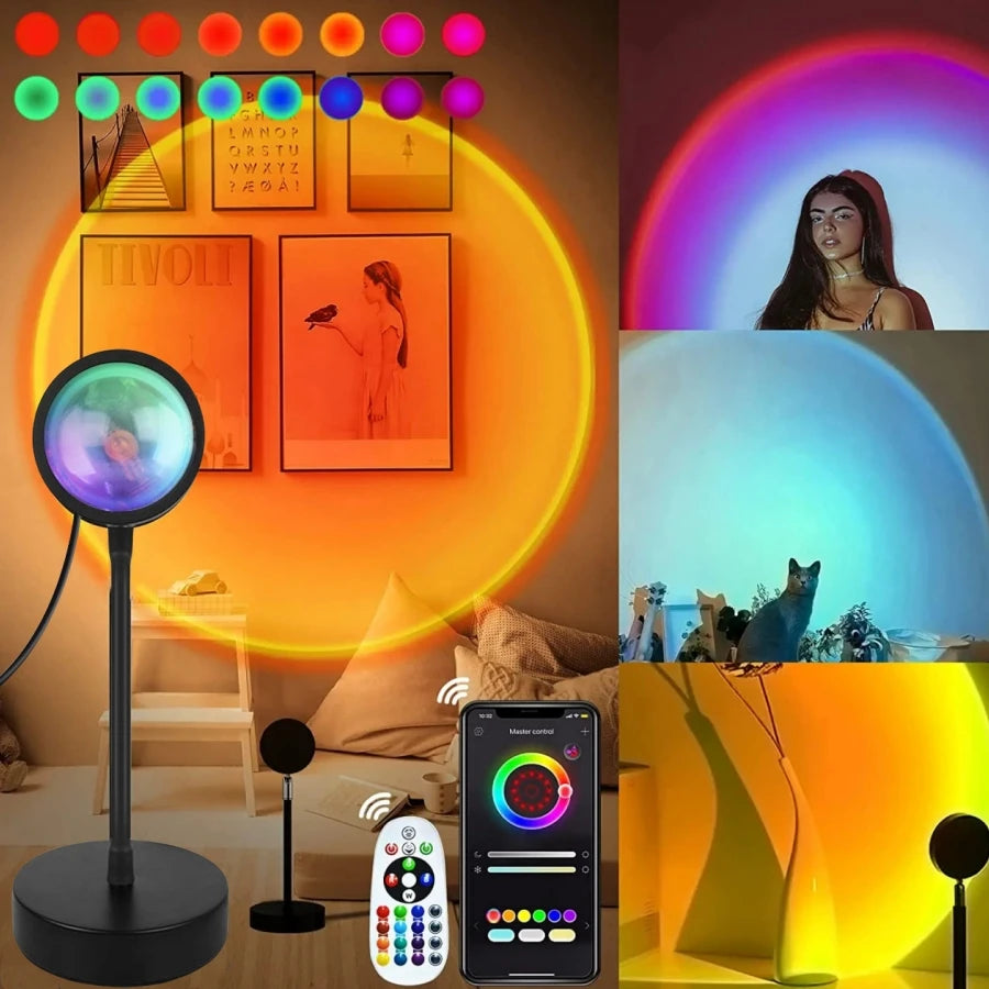 Smart Sunset Projection Lamp – RGB LED Night Light with App Control