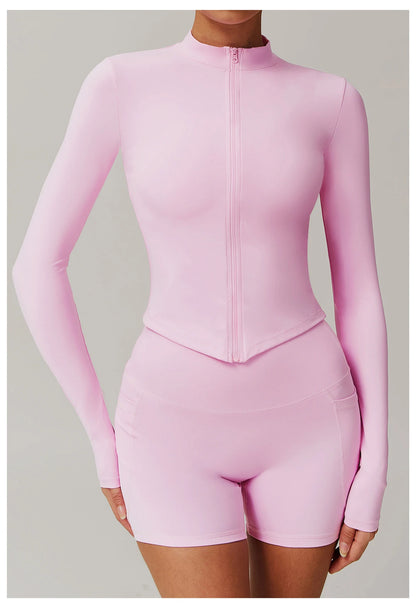Women’s Slim Fit Zipper Jacket – Long Sleeve Fast-Dry Yoga & Fitness Top