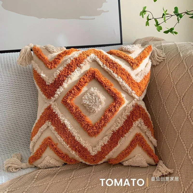 Bohemian Embroidered Cushion Cover – Geometric Tassel Sofa Pillowcase