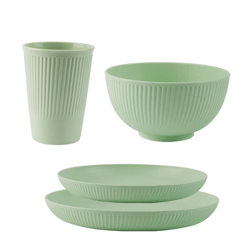 4PCS Wheat Straw Tableware Set – Portable Bowl Cup Plate for Picnic