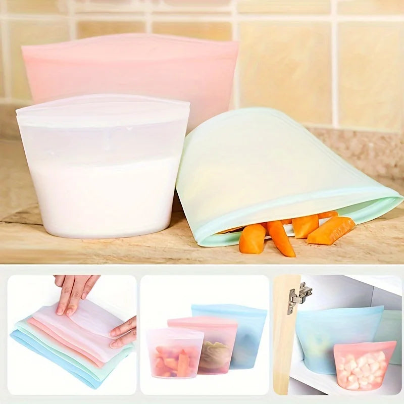 Silicone Food Storage Bags – Reusable Leakproof Ziplock Set