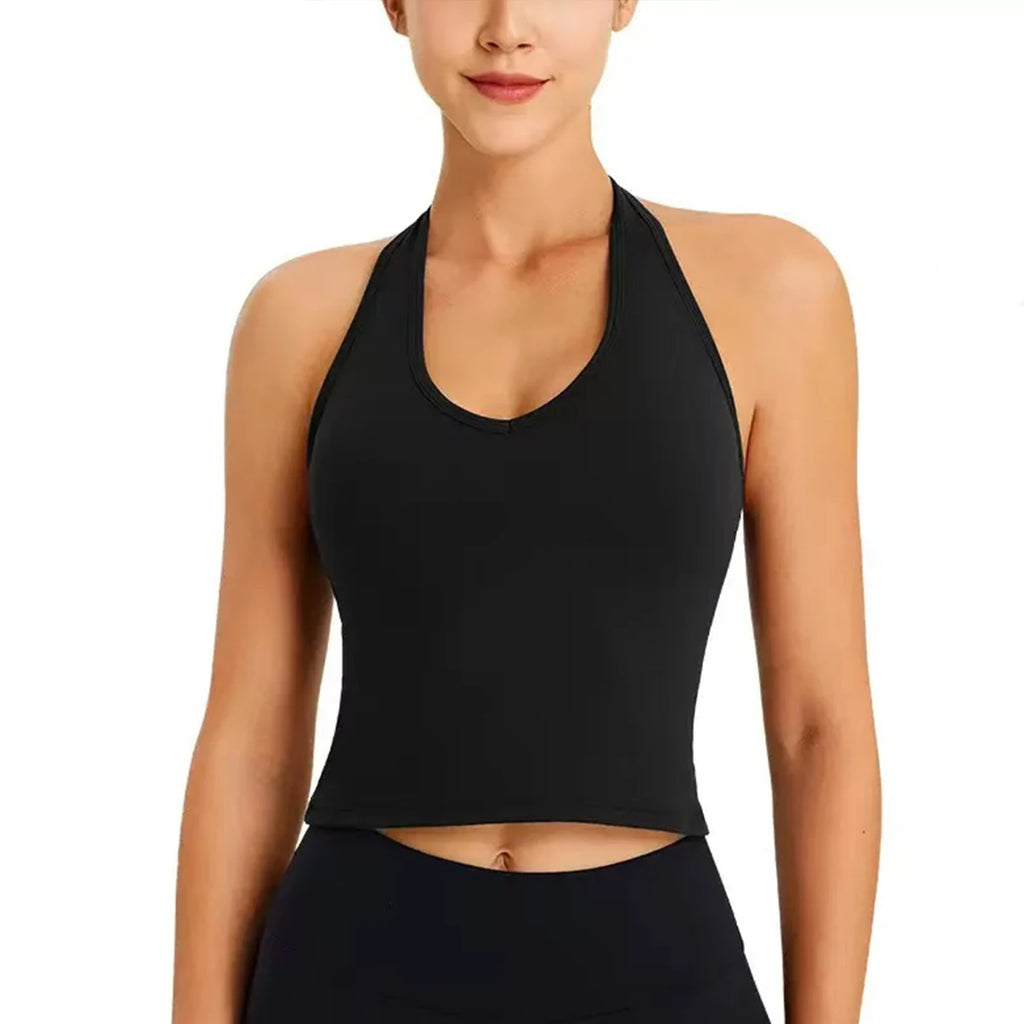 CSB backless halter neck vest & Scrunch Shorts   Gym Vest woman  Cropped Top Yoga Tank Top Self-Padded High Stretch Top