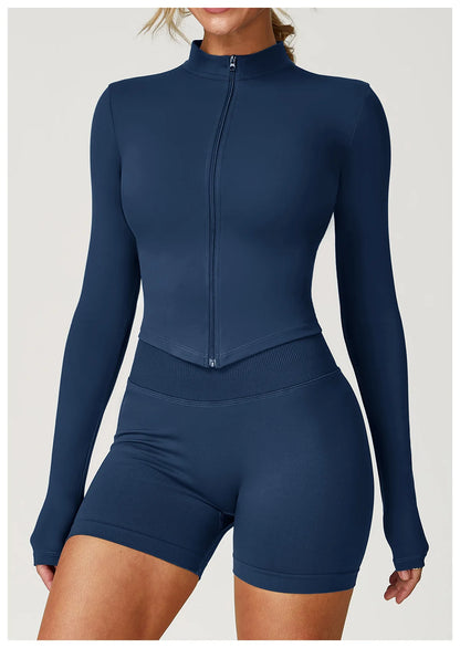 Women’s Slim Fit Zipper Jacket – Long Sleeve Fast-Dry Yoga & Fitness Top