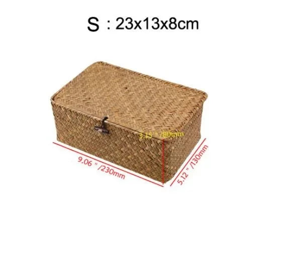 Handmade Seagrass Storage Box with Lid – Woven Basket Organizer
