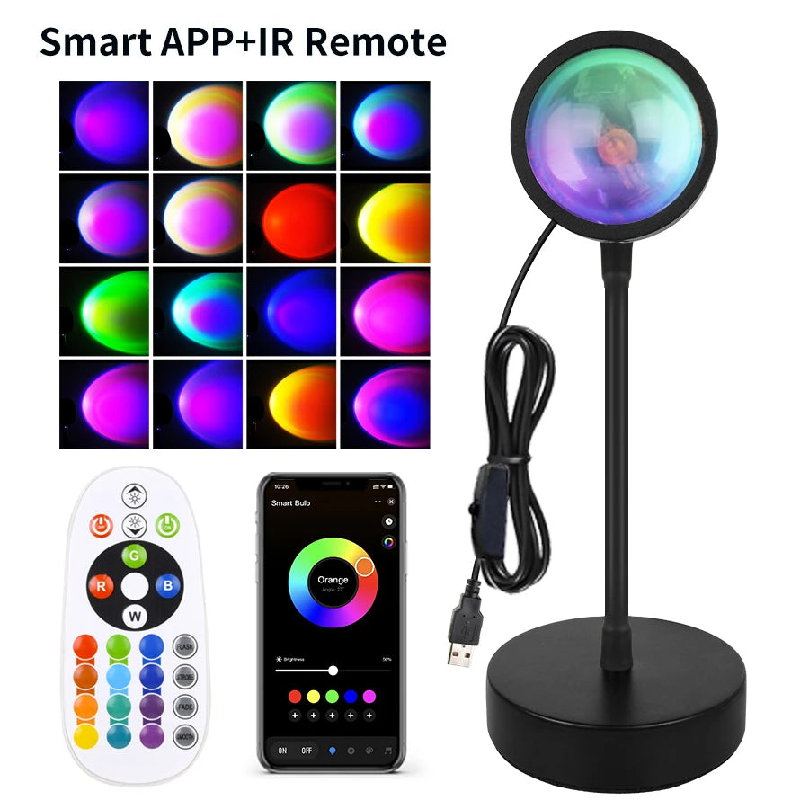 Smart Sunset Projection Lamp – RGB LED Night Light with App Control