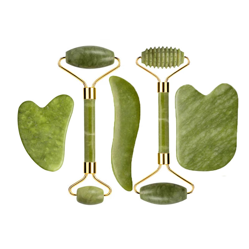 Natural Jade Roller & Gua Sha Set – Facial & Body Massage Tools for Lifting & Anti-Aging