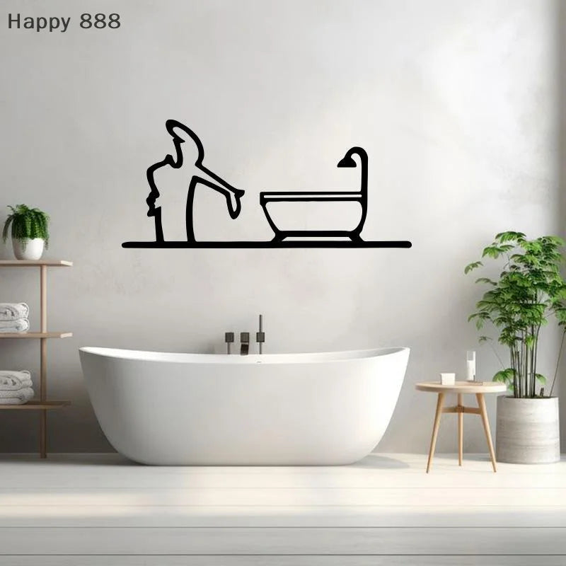 2D Metal Wall Decor – Black-Framed Bathroom Sign for Home Interior