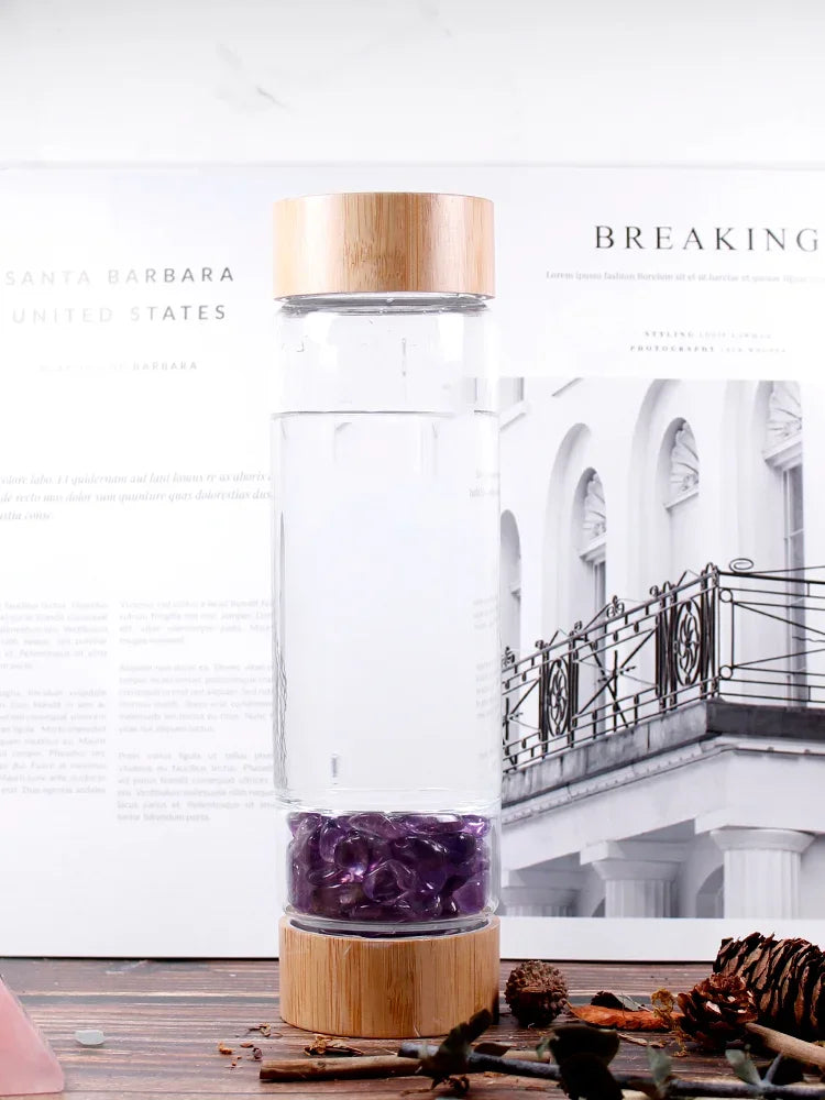 Big Diameter Crystal Bottles Multicolor Water Bottle Healing Infuser Energy Gym
