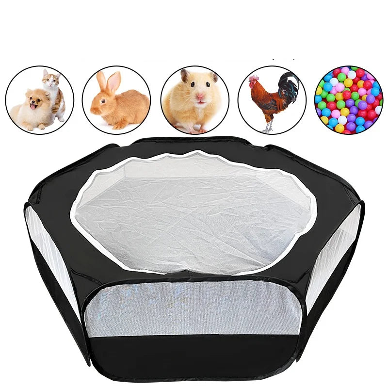 Portable Transparent Pet Playpen – Foldable Small Animal Cage Tent