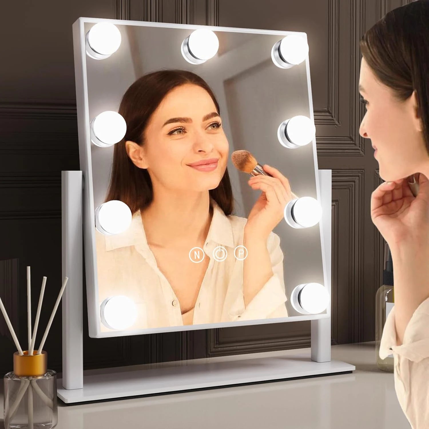 Vanity Mirror with Lights – Hollywood 9 LED Bulbs, 3 Colors & 360° Rotation