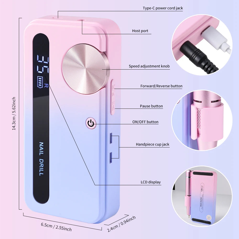 35000RPM Electric Nail Drill – Professional Rechargeable Portable Manicure & Gel Tool