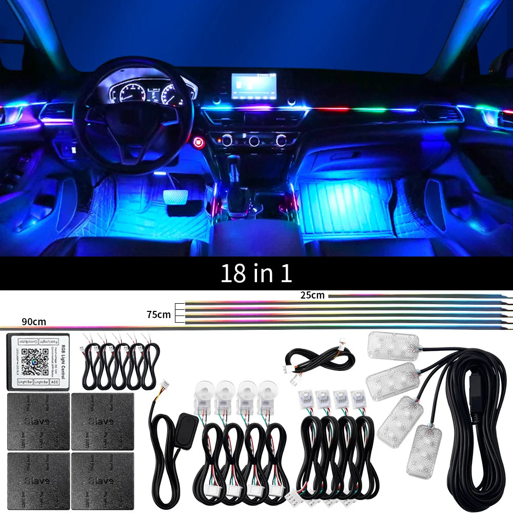 RGB Car Ambient Lights Kit – 64 Color Bluetooth LED Strip Set