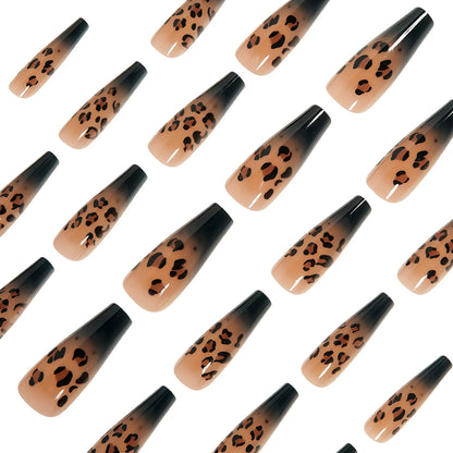 24pcs Medium Long Press-On Nails – Y2K Leopard Gradient Square Ballet Tips