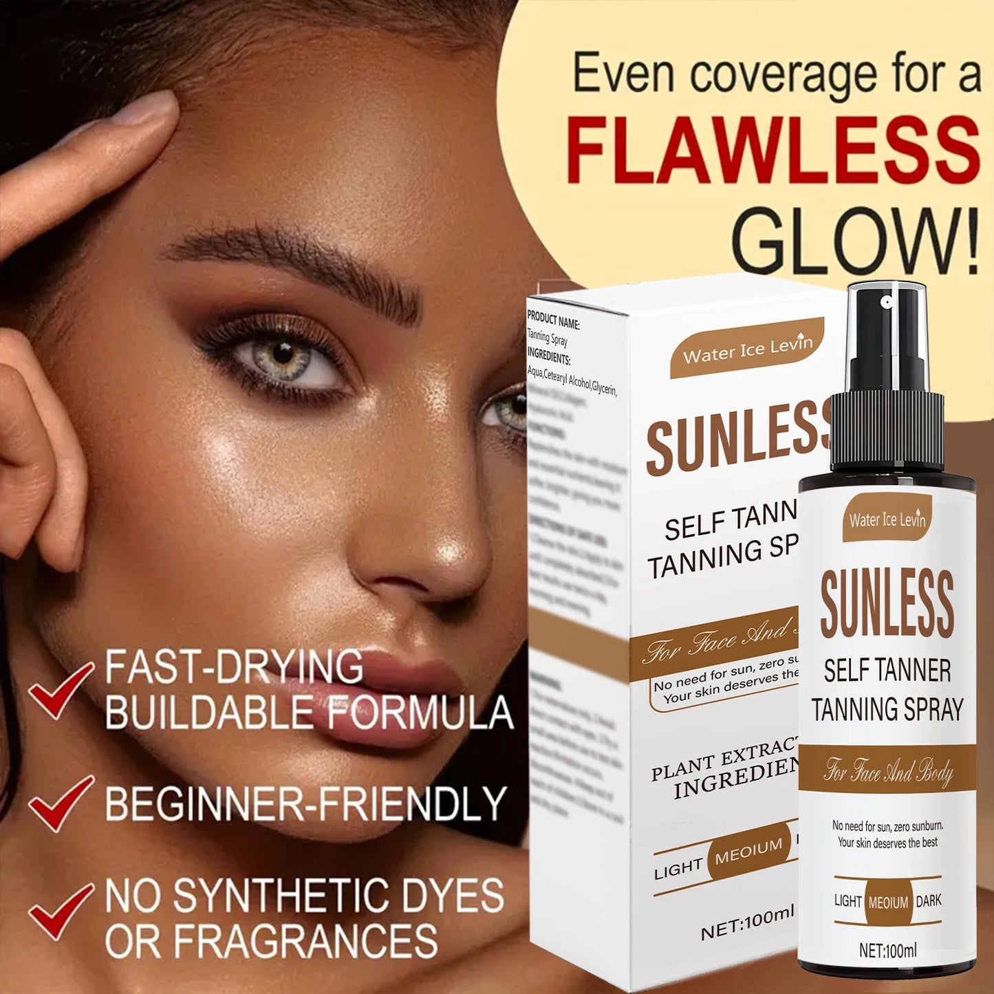 Natural Self-Tanning Spray – Brown Glow Formaldehyde-Free Quick-Action Unisex
