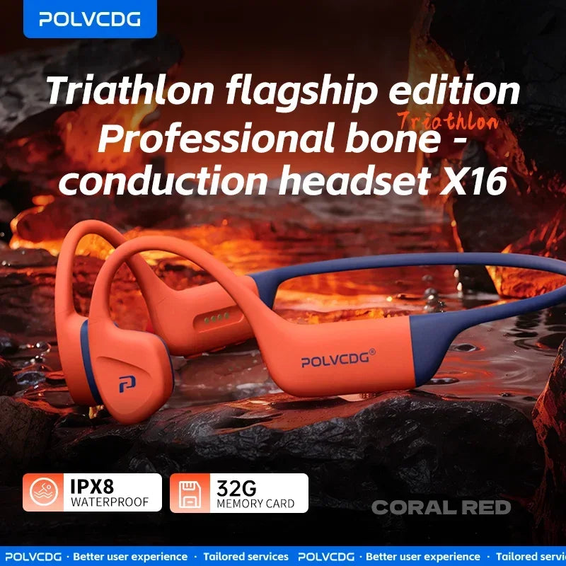 POLVCDG bone conduction swimming earphones IPX8 waterproof 32GB memory Bluetooth 5.4 silicone material 2025 new product x16