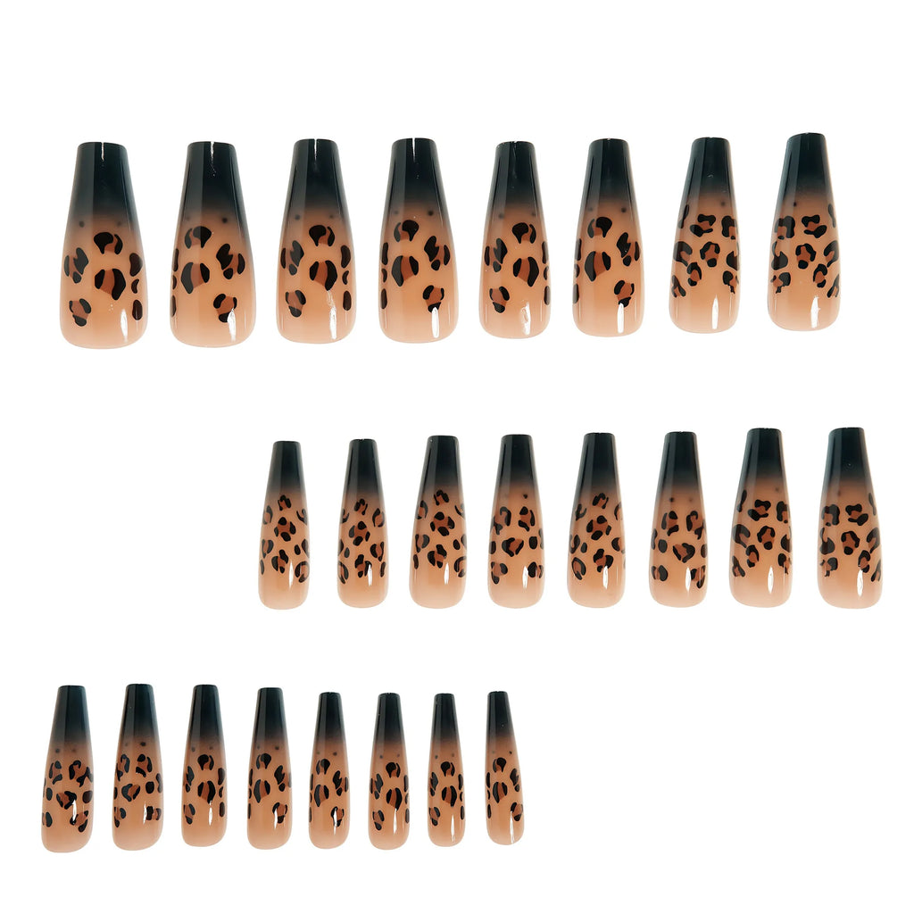 24pcs Medium Long Press-On Nails – Y2K Leopard Gradient Square Ballet Tips