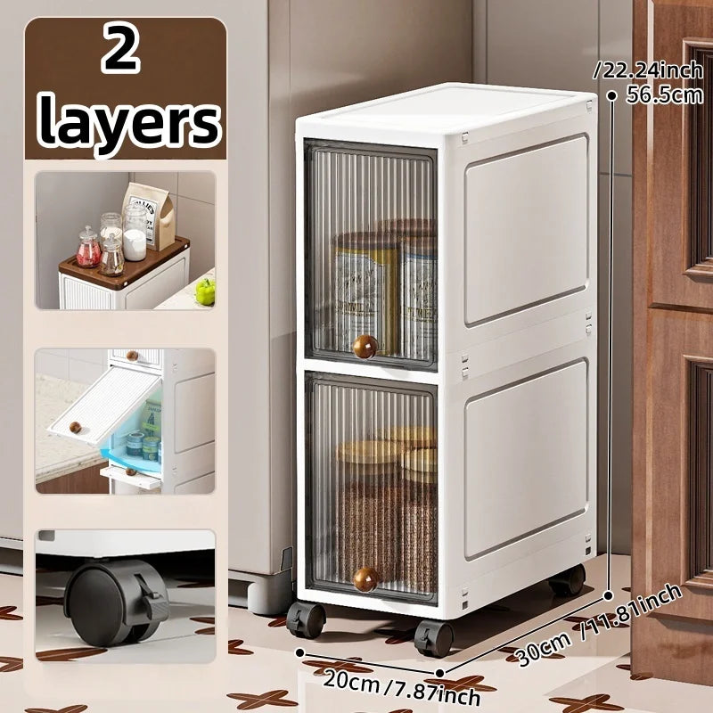 20cm Slim Rolling Storage Cabinet 2–6 Tier Space-Saving Organizer Heavy Duty Rack for Kitchen Bathroom Living Room