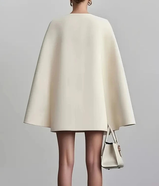 Elegant Autumn Women’s Double-Breasted Blazer Dress – A-Line Shawl Cape for Office & Commuting