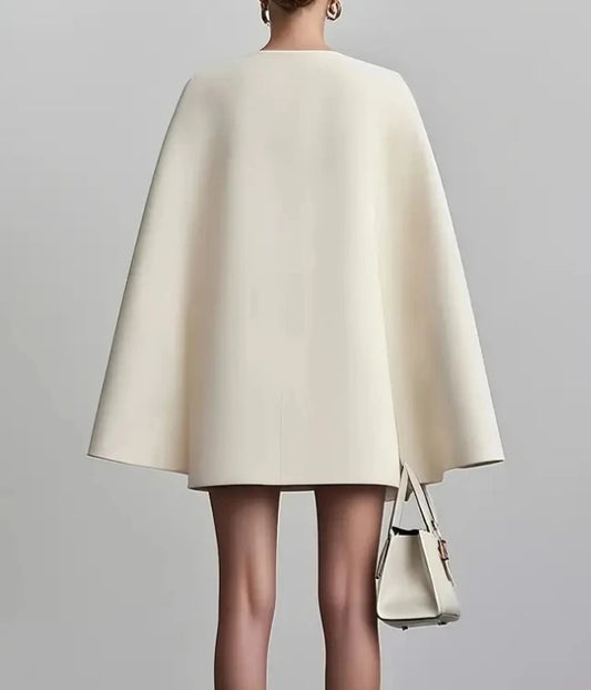 Elegant Autumn Women’s Double-Breasted Blazer Dress – A-Line Shawl Cape for Office & Commuting