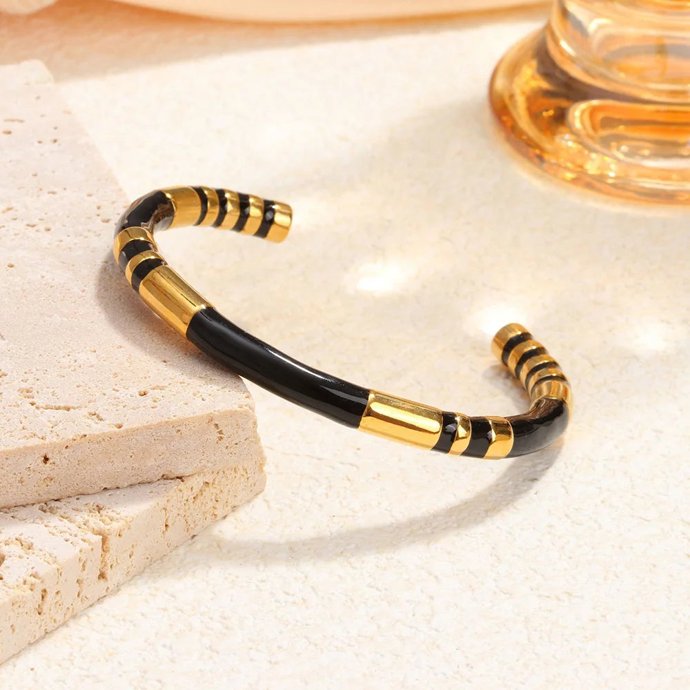 Elegant Stainless Steel Zircon Enamel Bracelet for Women – Waterproof Fashion Jewellery