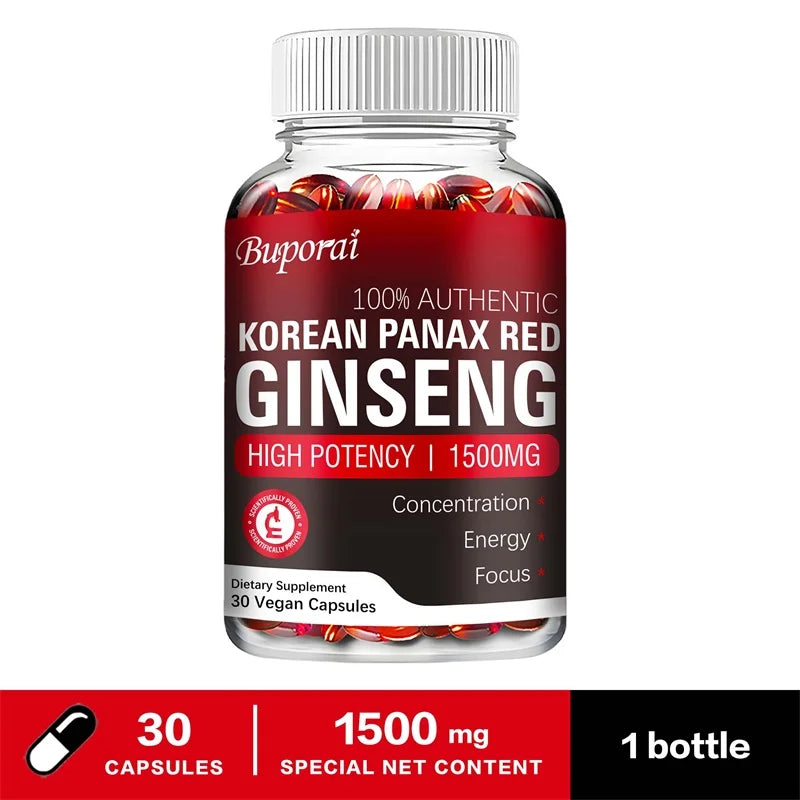 Korean Red Panax Ginseng Capsules for Energy Focus and Vitality Support