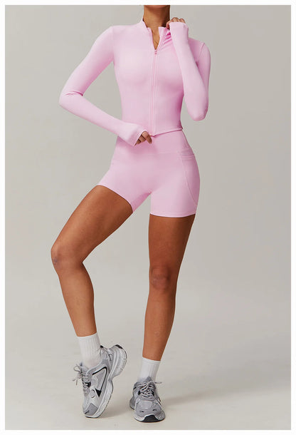 Women’s Slim Fit Zipper Jacket – Long Sleeve Fast-Dry Yoga & Fitness Top