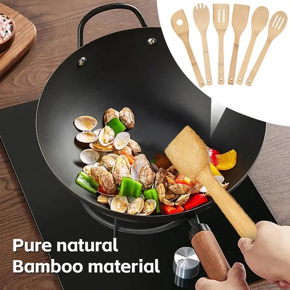 Bamboo Kitchen Utensil Set – Wooden Spoons & Spatula Tools
