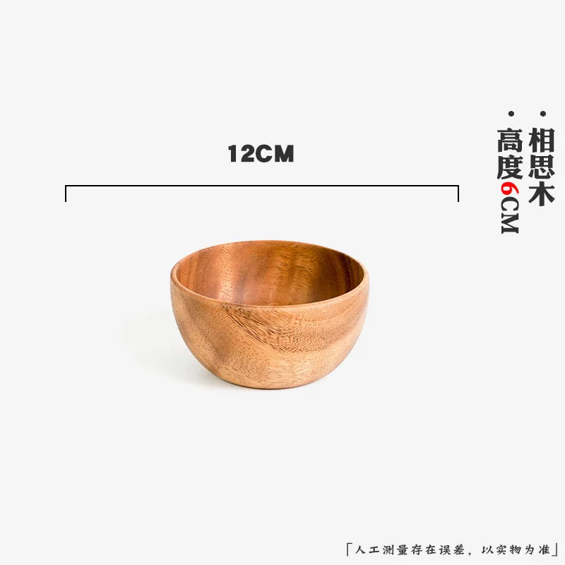 Extra Large Solid Wood Bowl & Tray Set Round Wooden Salad Bowl Ramen Mixing Bowl Natural Wood Tableware