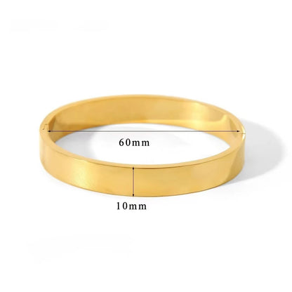 Minimalist Gold-Tone Stainless Steel Bangle Bracelet – Waterproof Oval Design for Women