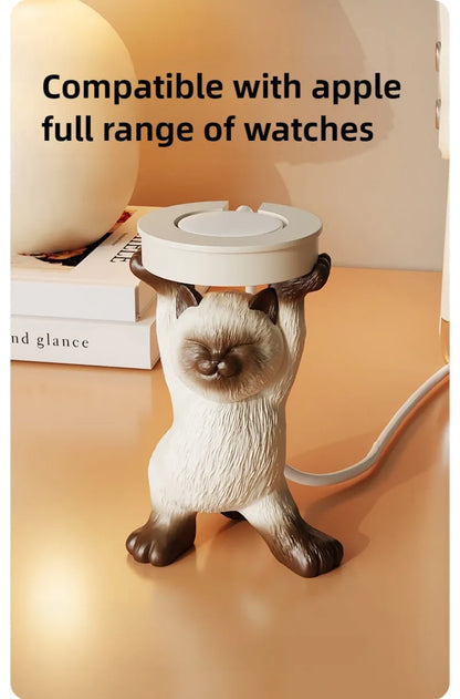 Cute Cat Apple Watch Charging Stand Holder – Stable Desk Dock for Watch Charging Cable