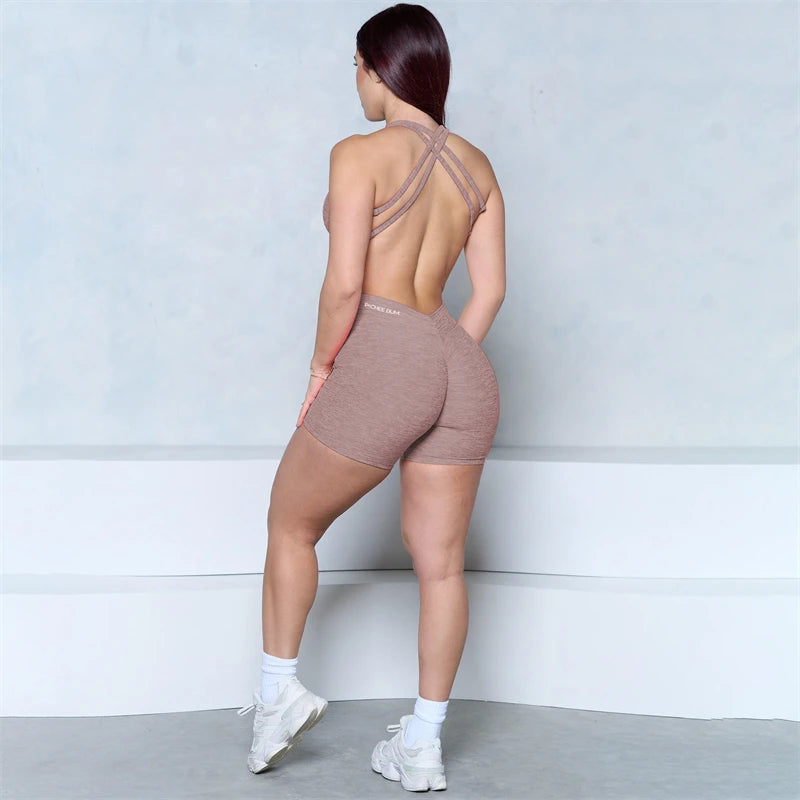 Women’s V-Back Scrunch Butt Romper – One-Piece Yoga & Gym Jumpsuit