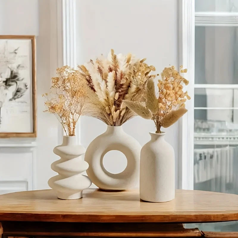 Set of 3 Bohemian Ceramic Vases – Modern Home Decor Vase Set
