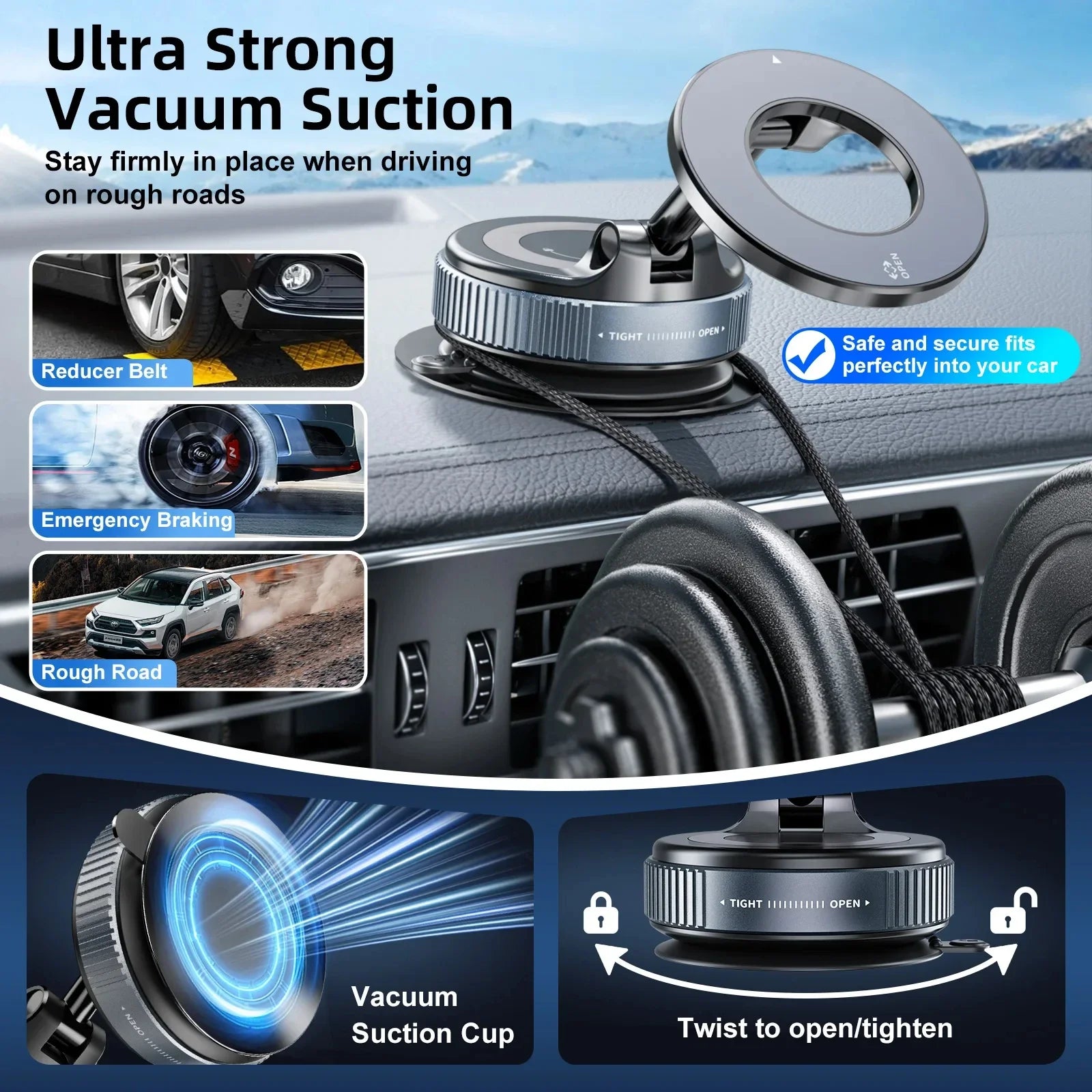 360° Magnetic Car Phone Mount – Vacuum Suction Navigation Holder
