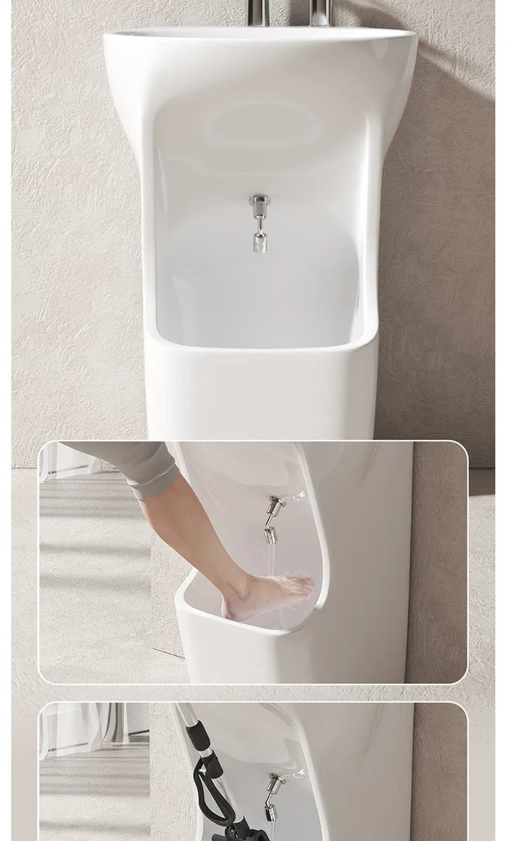 Ceramic Column Washbasin with Integrated Mop Pool and Double Balconies