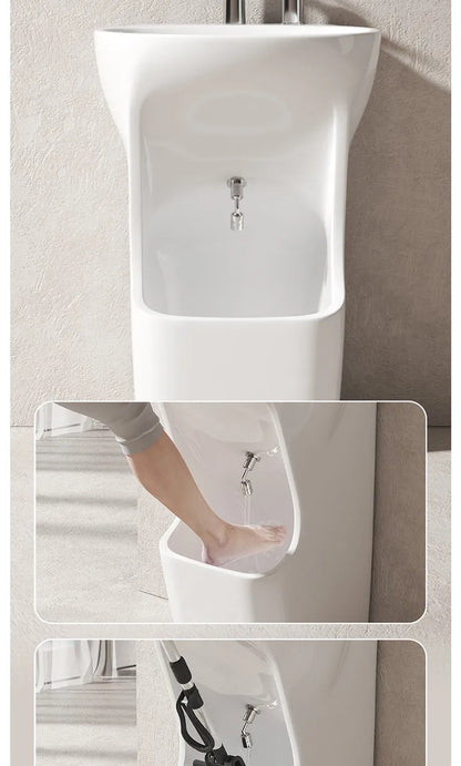 Ceramic Column Washbasin with Integrated Mop Pool and Double Balconies