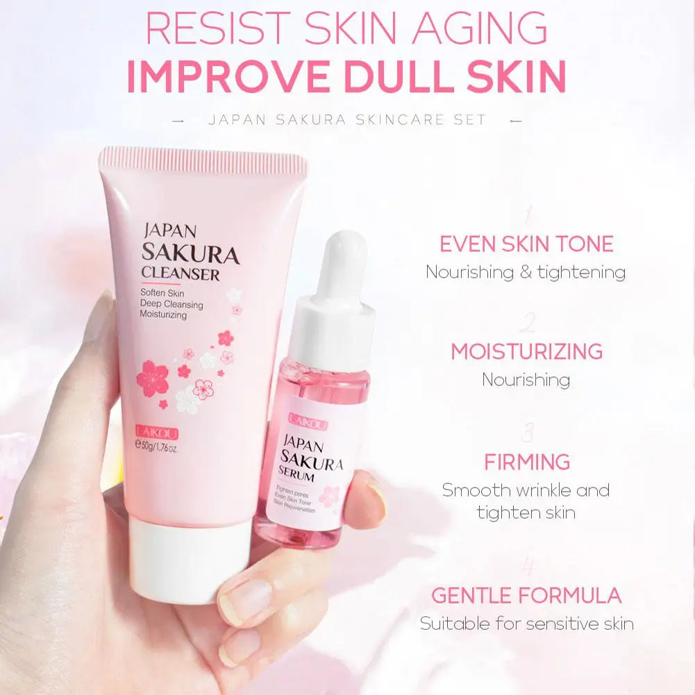 Sakura Facial Skincare Set for Women – Cleanser, Toner, Serum, Eye & Face Cream