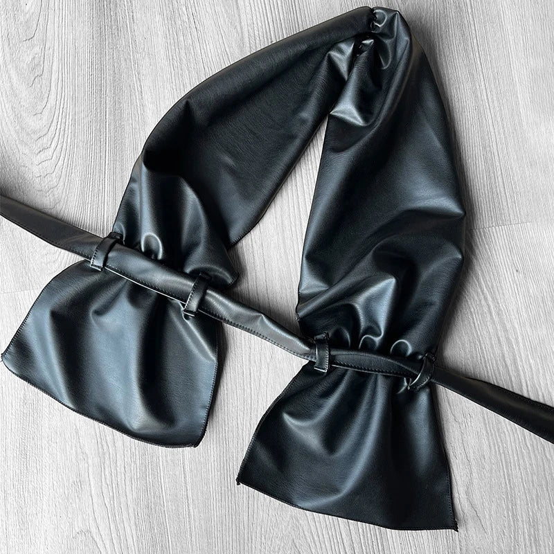 Women's Halter Neck Tank Tops PU Leather Solid Color Sleeveless Deep V Neck Backless Open Front Slim Fit Vest for Party