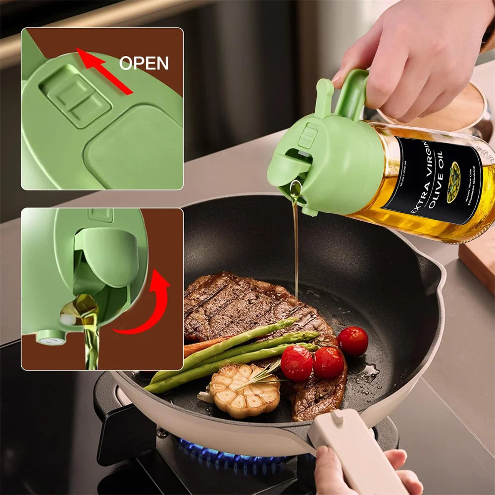 2 in 1 Oil Sprayer Bottle – 470ml Glass Olive Oil Dispenser