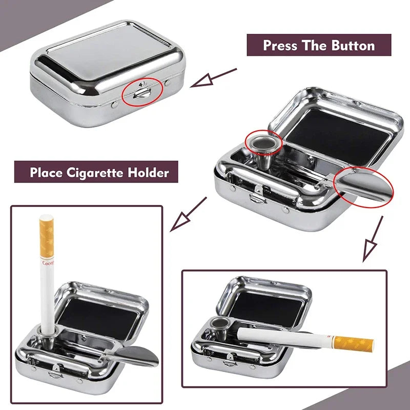 Portable Mini Metal Car Ashtray with Lockable Lid – Travel & Desktop Pocket Ashtray