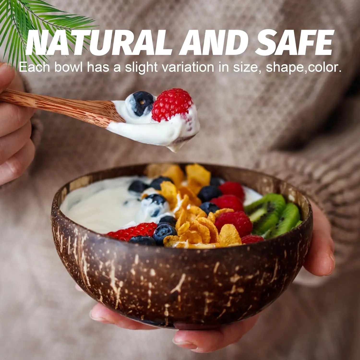 12-15cm Natural Coconut Bowl Serving Dishes Fruit Salad Wooden Reusable Utensils Polished Coconut Shell Bowls Breakfast Party